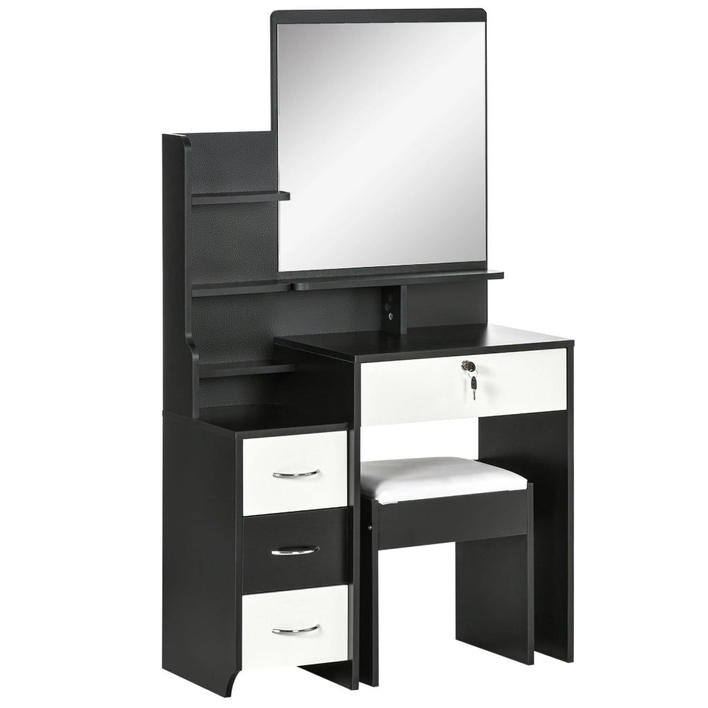 Scrivania da trucco con specchio e cassetti ¨C Zephmum ¨C Bianco e nero 90x50x75