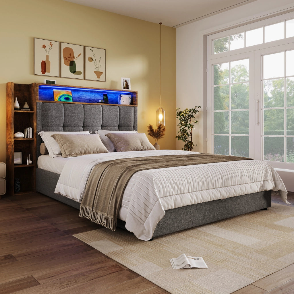 letto imbottito lino grigio 90 x 200 cm