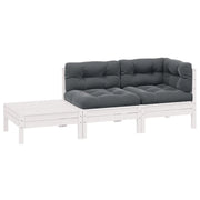 Set Divani da Giardino 3 pz | Set Salotto da Giardino con Cuscini Massello Pino Bianco