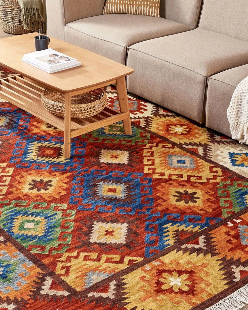 Tappeto di lana multicolore 200 x 300 cm kilim fatto a mano con nappe soggiorno camera da letto