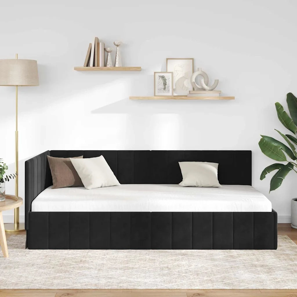 Cornice del letto ad angolo Nero 90 cm x 190 cm Velluto