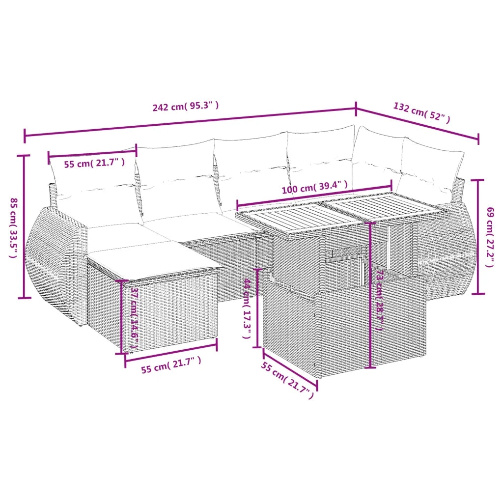 Set Divani da Giardino con Cuscini 7pz Nero Polyrattan 3272295