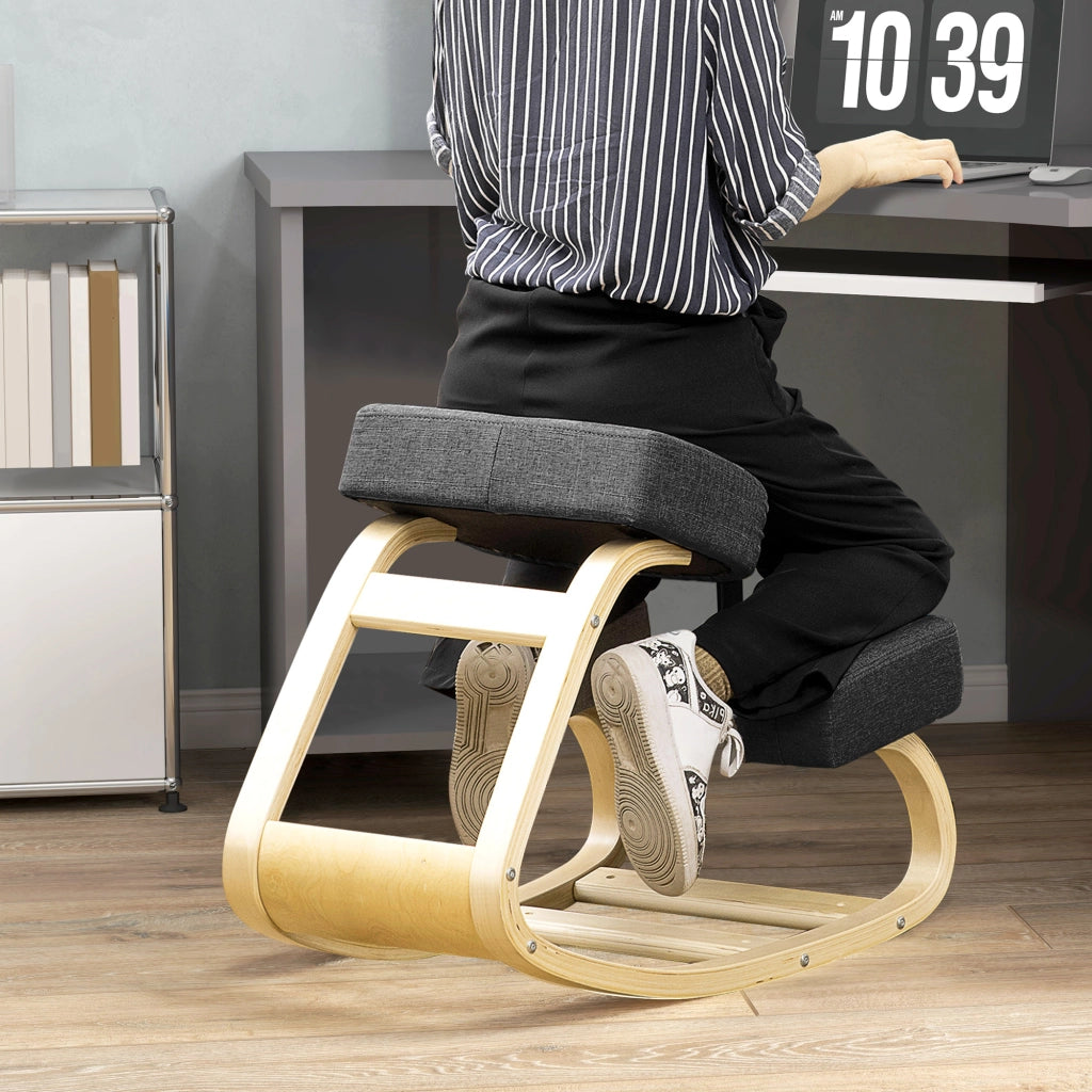 Sedia Inginocchiatoio Ergonomica in Legno di Betulla con Cuscino, 51x69x58 cm, Nero