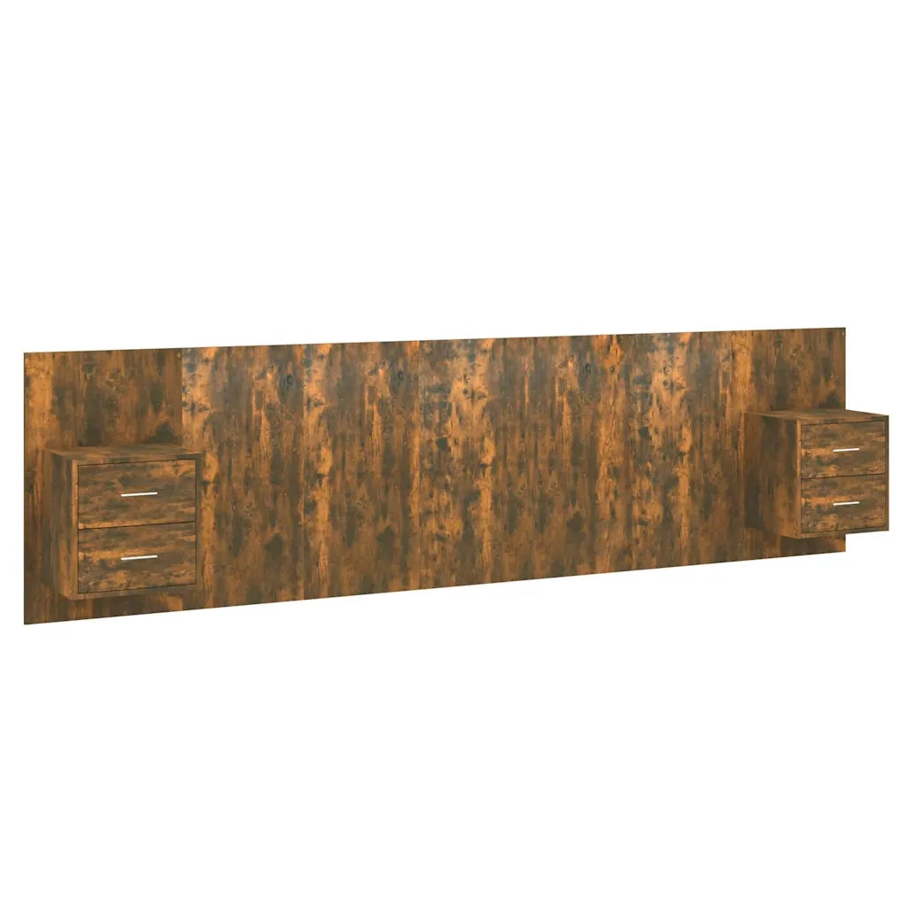 Testiera per Letto con Armadietti Legno Multistrato Rovere Fumo 3115737