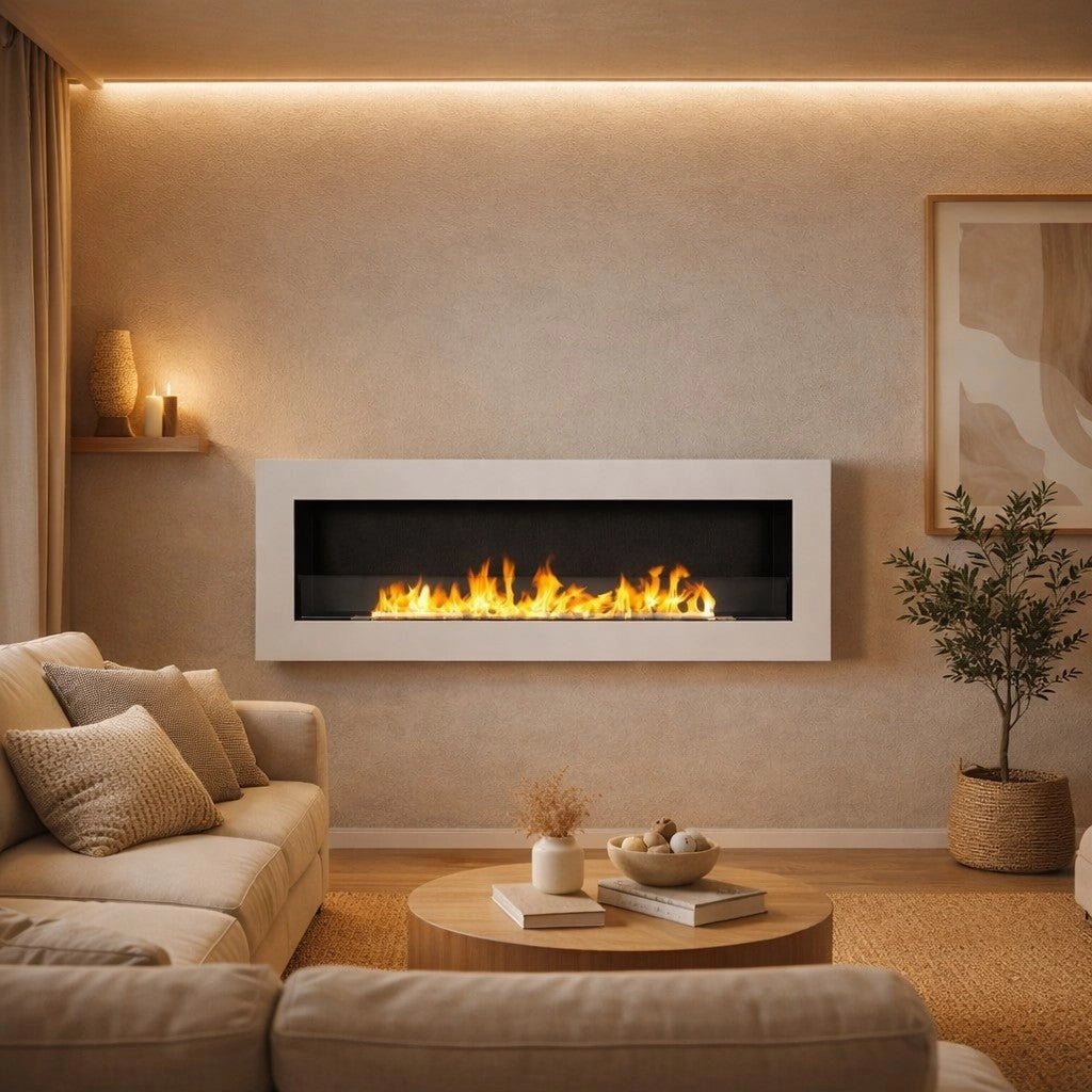 Camino a Bioetanolo da Incasso a Parete 120x15x40 cm Livorno Struttura in Acciaio Bianco