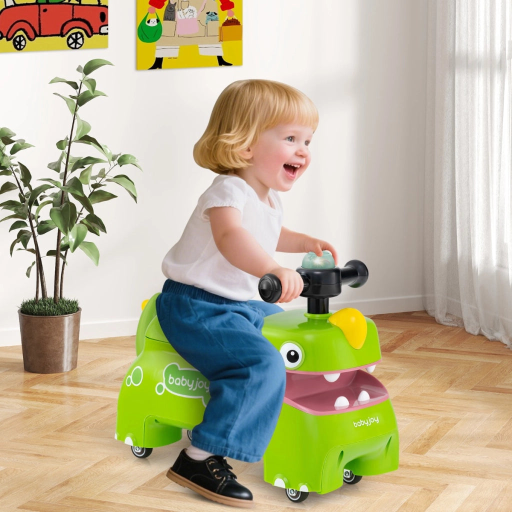 Auto da corsa seduta a stare con spazio nascosto musica e clacson con 4 ruote-Giocattolo cavalcabile per bambini da passeggio a spinta Verde