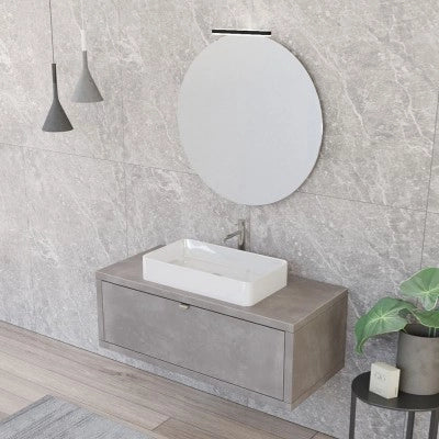 Mobile bagno sospeso 110 cm grigio cemento con lavabo da appoggio e specchio Master