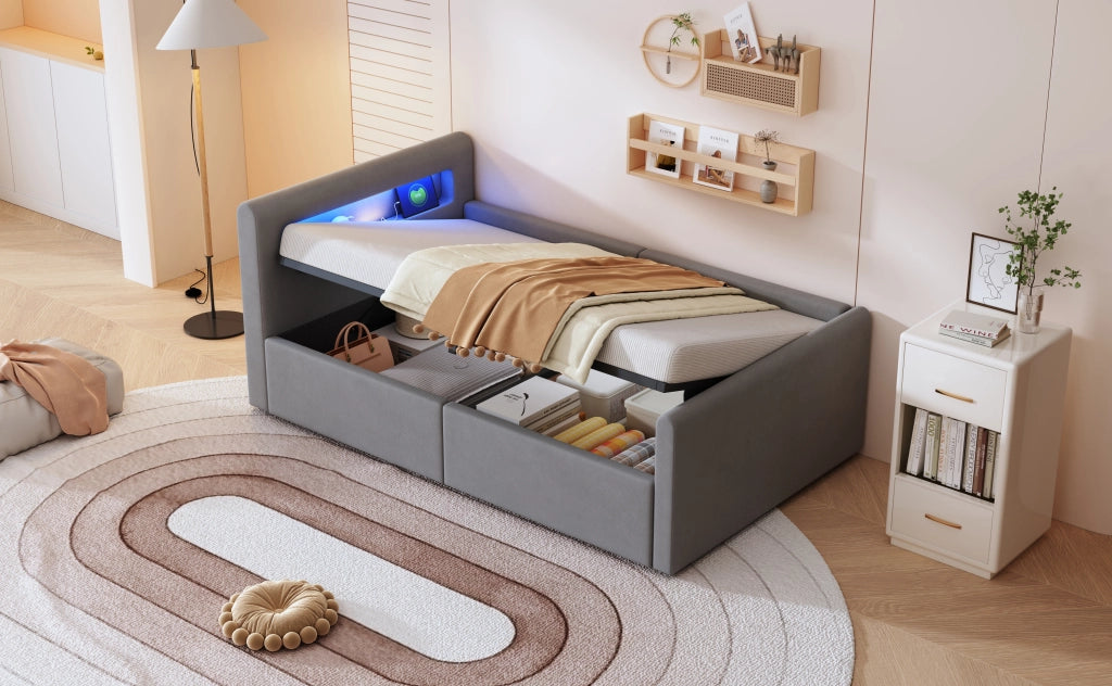 letto imbottito velluto grigio 90 x 200 cm