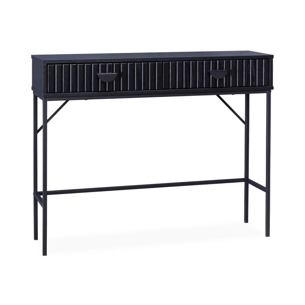 Consolle con effetto legno scanalato nero a 2 cassetti, 100cm, nero