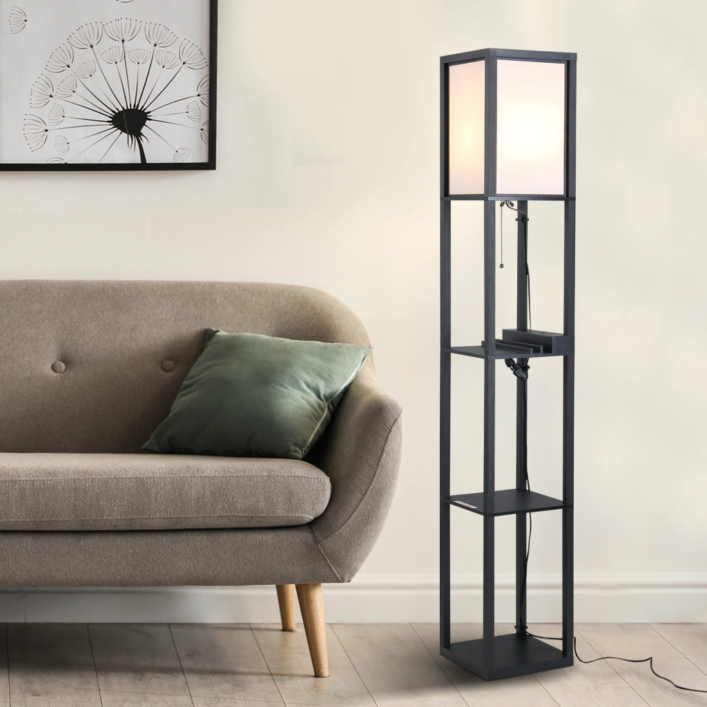 Lampada da Terra con Ripiani ¨C Zephmum ¨C 26x26x160 cm Nero e Bianco
