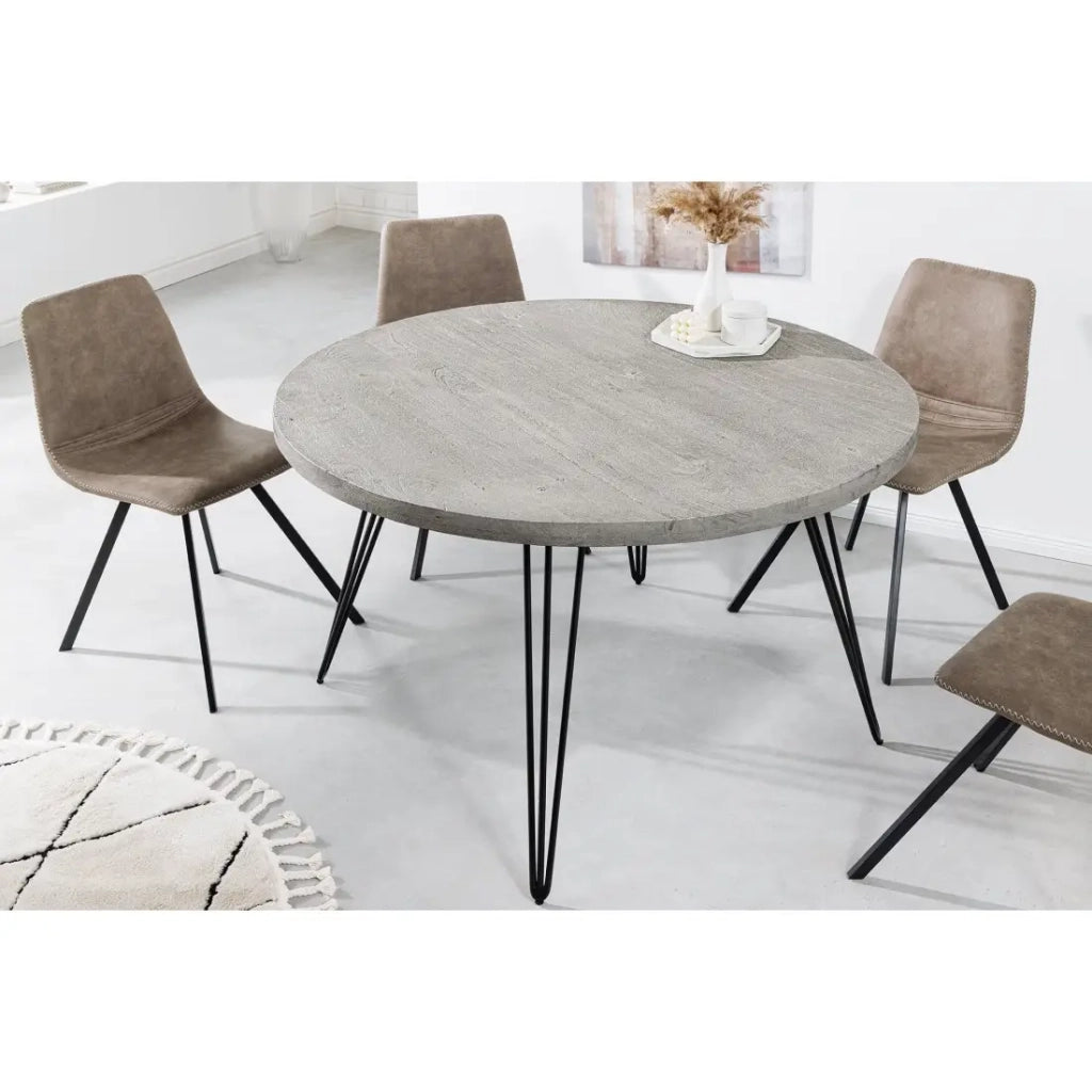 Table SILVA – Legno di mango grigio e metallo nero – 80 cm – Forma rotonda – Stile contemporaneo
