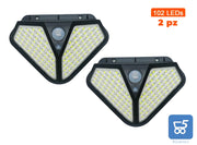 Kit da 2 Luci LED solare Sensore di movimento PIR 3 modalità di illuminazione da parete a due lati 102 LED
