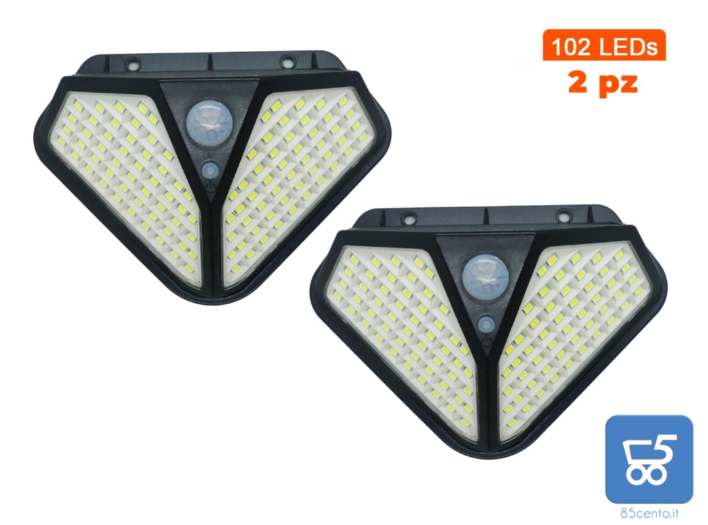 Kit da 2 Luci LED solare Sensore di movimento PIR 3 modalità di illuminazione da parete a due lati 102 LED