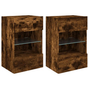 Mobile TV multimediale da parete mensola TV credenza mobile TV sala da pranzo soggiorno camera da letto e luci LED 2 pezzi rovere affumicato 40 x 30 x 60,5 cm marrone 02_0029140