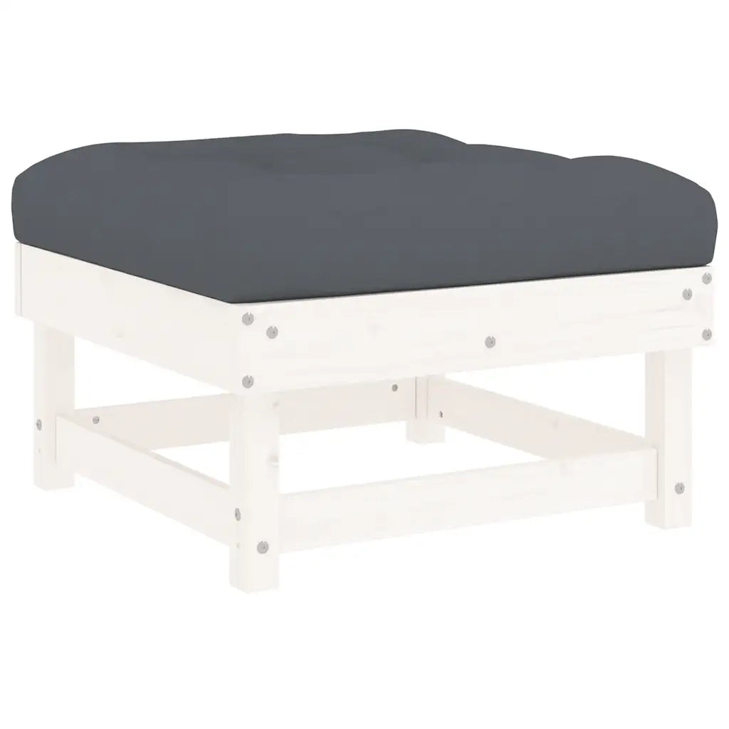 Poggiapiedi da Giardino con Cuscino Legno Massello Pino Bianco 825437