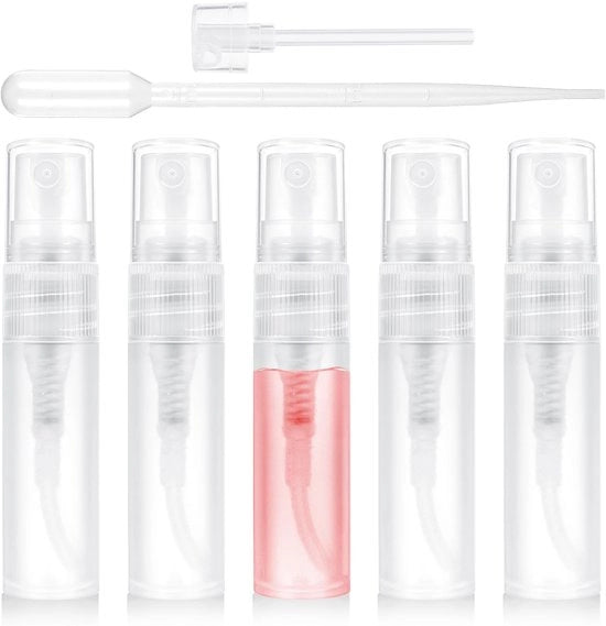 Diffusore di profumo da viaggio 5 pezzi - riutilizzabile 5 ml - bottiglie spray portatile - polipropilene trasparente - compatta per viaggi - leggera 40 g - bottiglia spray
