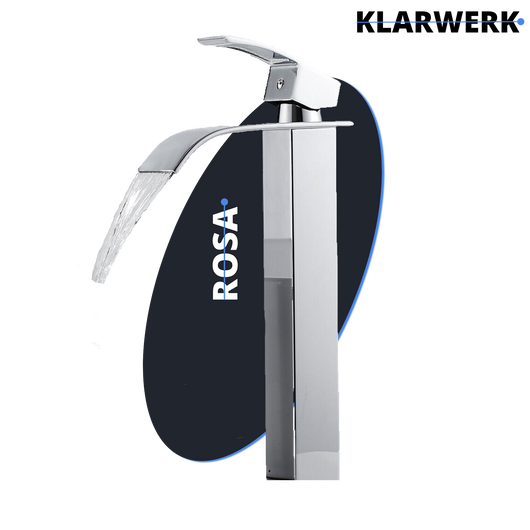 ROSA | Rubinetto da bagno premium a cascata alta cromato | miscelatore Hotel Gastro Premium per lavabo freestanding - in acciaio inox con bocca alta
