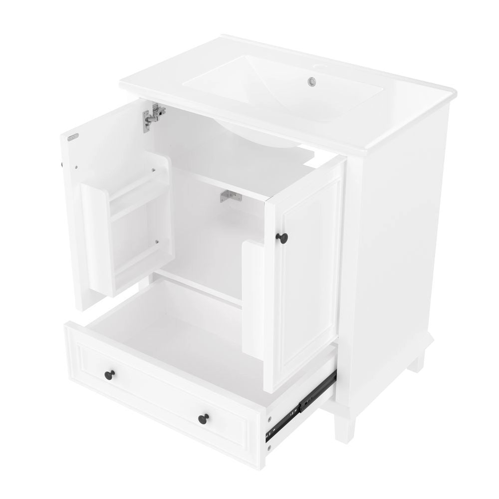 Mobile da bagno con lavabo - Xylo - 76x46x87cm - Bianco - Resistente all'umidit??, grande spazio di stoccaggio, lavabo in ceramica integrato
