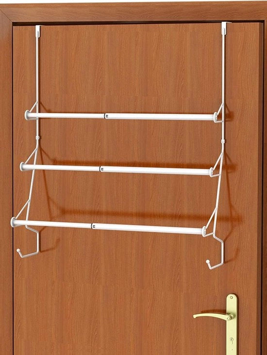 Sostegno per asciugamano regolabile senza perforazione - portaoggetti per bagno con ganci - metallo bianco