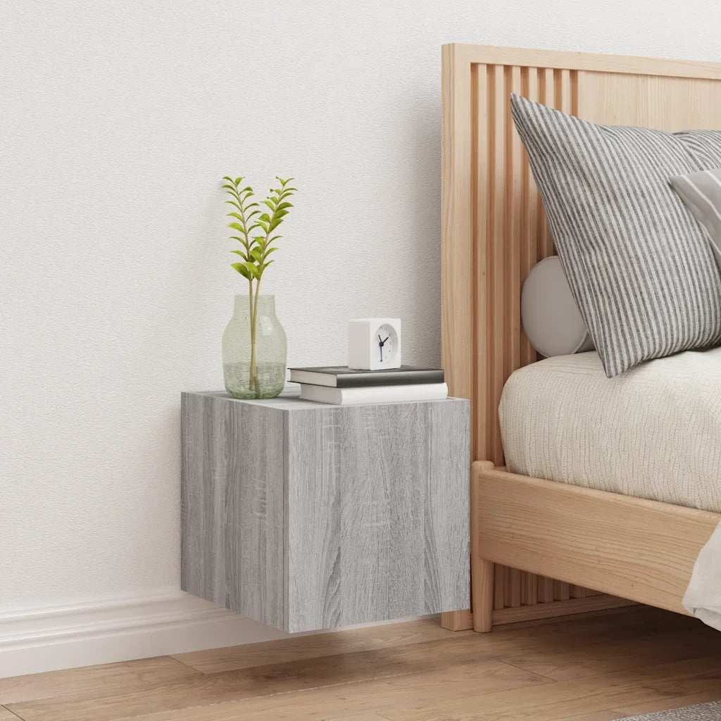 Mobile TV a Parete con Luci LED-Mobile TV a Muro Grigio Sonoma 30,5x35x30 cm