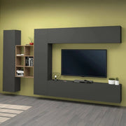 Parete attrezzata Agna, Set salotto porta TV a 4 ante, Mobile soggiorno multiuso, 100% Made in Italy, cm 280x30h180, Antracite e Acero