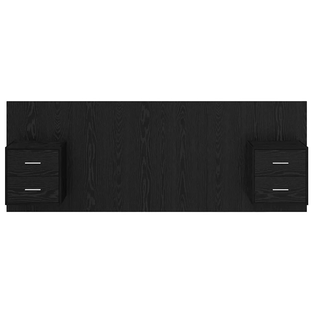 Testata con Comodino 3 pz-Set di 3 Testiera con Contenitore Rovere Nero Legno multistrato 121056