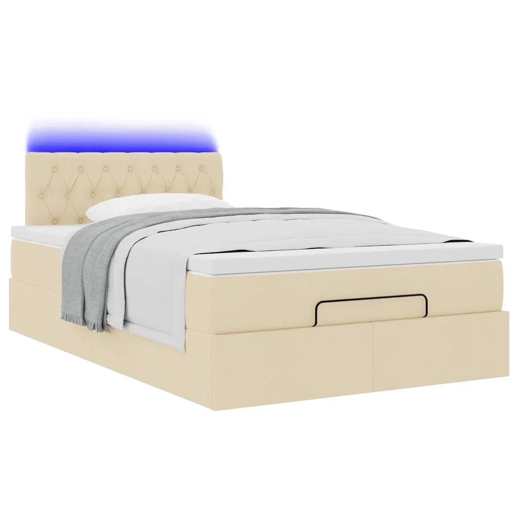 vidaXL Struttura Letto Pouf con Materasso Crema 120x200 cm in Tessuto