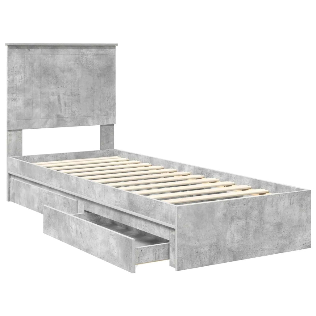 Letto con Contenitore con testiera-Struttura Letto con contenitore Grigio cemento 75 x 190 cm 184366