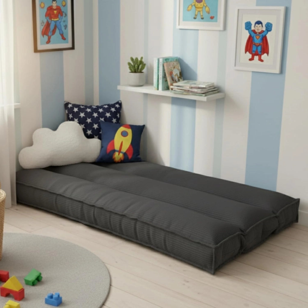 Futon Giapponese 1 Persona Comodo e Spesso, Prodotto in Francia, Sfoderabile, Materassino Pieghevole, Tatami Giapponese Pratico–Letto Singolo, Cinghia di Fissaggio inclusa (90 x 190 cm, Grigio Scuro)