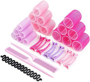 Rotoli per capelli - Rotoli per onde - Rotoli Jumbo – 33 pezzi – 3 misure – Onde senza calore – Rotoli per capelli – Rotoli per onde – Rotoli adesivi – Grande – Con 12 fermacapelli 2 pinze e 1 uncino per onde