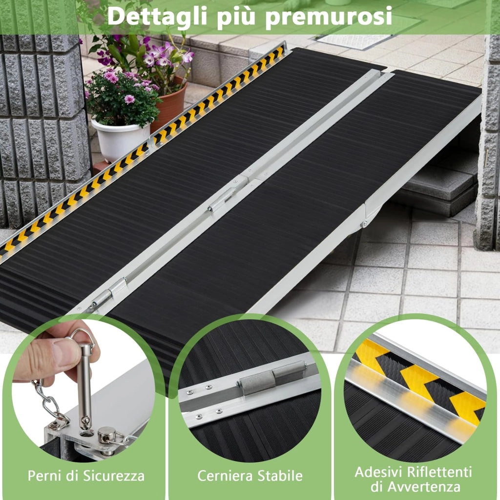 Set di 2 Rampa per Sedie a Rotelle in Alluminio, Rampa Telescopica Pieghevole con Superficie Antiscivolo, Capacità di Carico di 272 kg, per Soglie, Gradini, Scale (152,5 x 74cm)