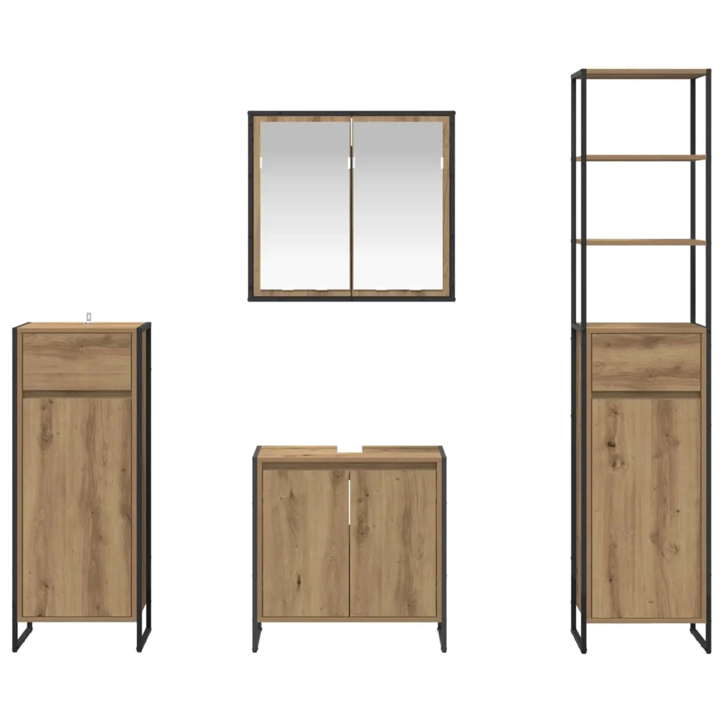 Set di mobili per il Bagno | Armadio da bagno Rovere artigianale Legno multistrato