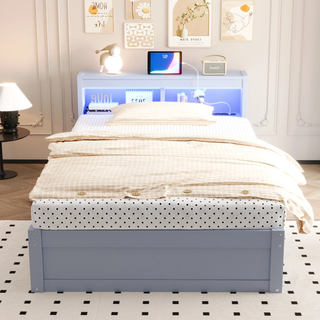 LETTO Multifunzionale 90x200 cm Grigio con presa multifunzione e LED