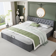 Letto matrimoniale imbottito 180x200 cm in velluto grigio con testiera capitonn茅 e contenitore