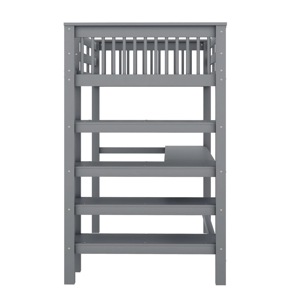 Letto a soppalco 90x200 con scrivania integrata e vani portaoggetti, grigio