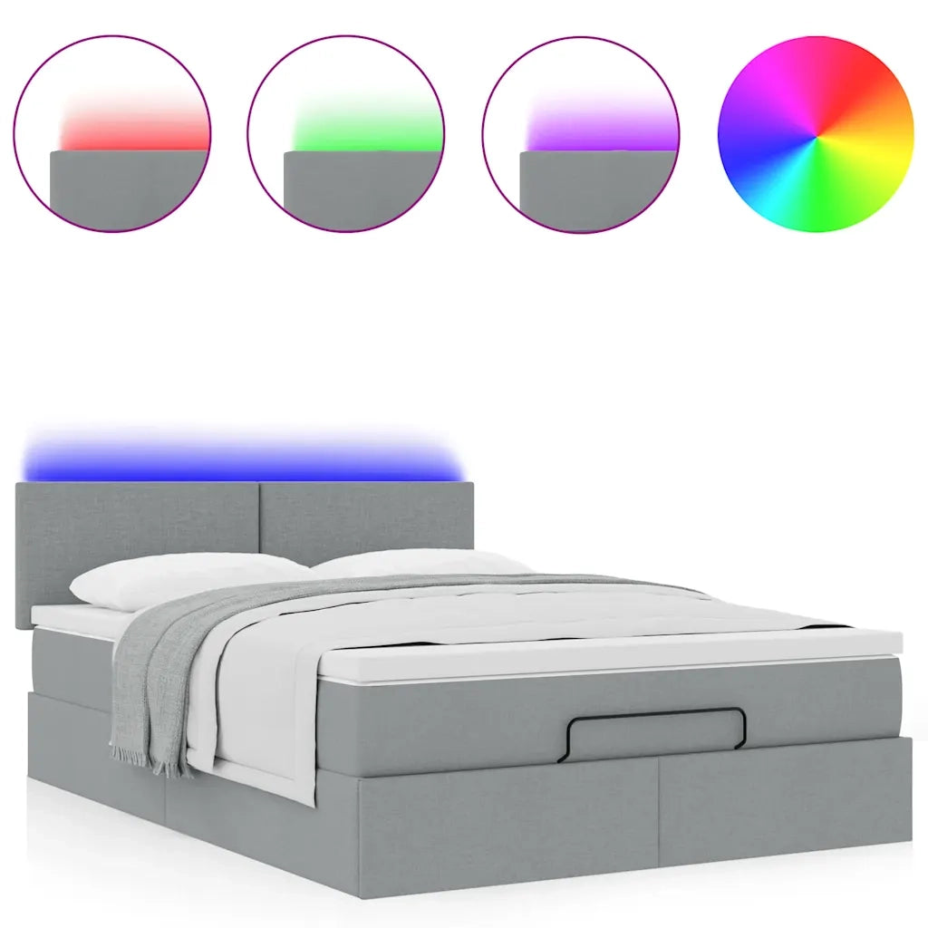 Pouf Letto con Materasso e LED Grigio Chiaro 140x190 cm 3312222