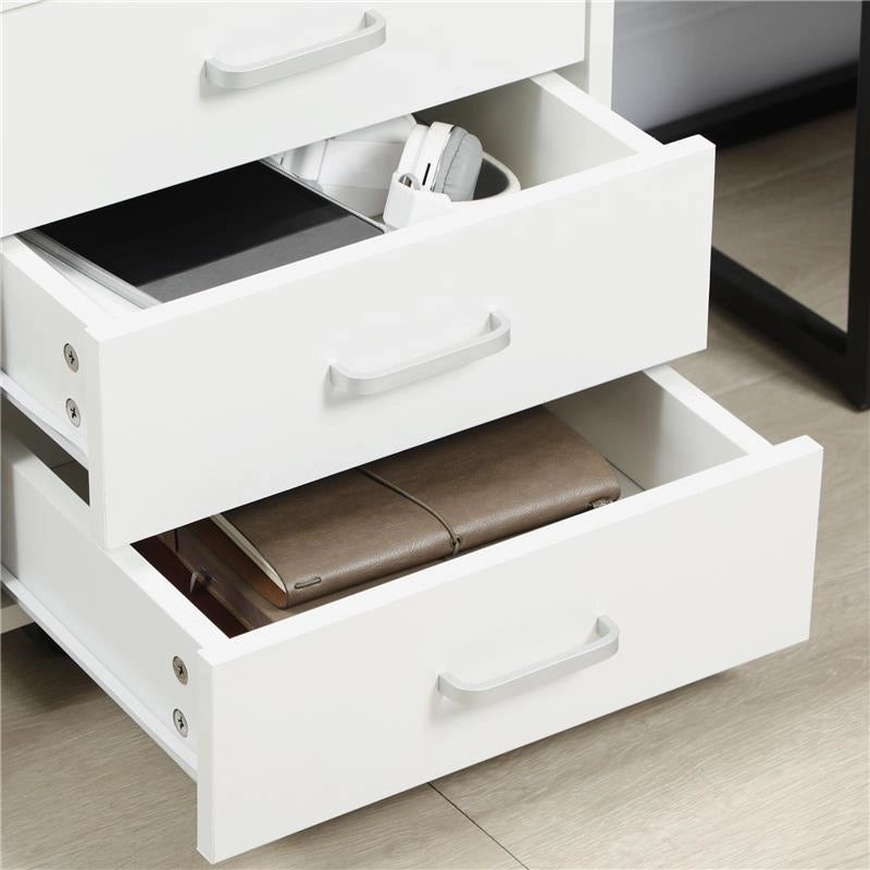 CASSETTIERA DA UFFICIO IN LEGNO CON 4 CASSETTI, RUOTE E BORDI RIALZATI, 40X36X65CM, BIANCO