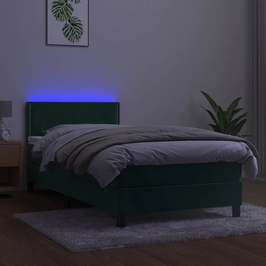 Letto a Molle con Materasso e LED Verde Scuro 100x200cm Velluto 3134330