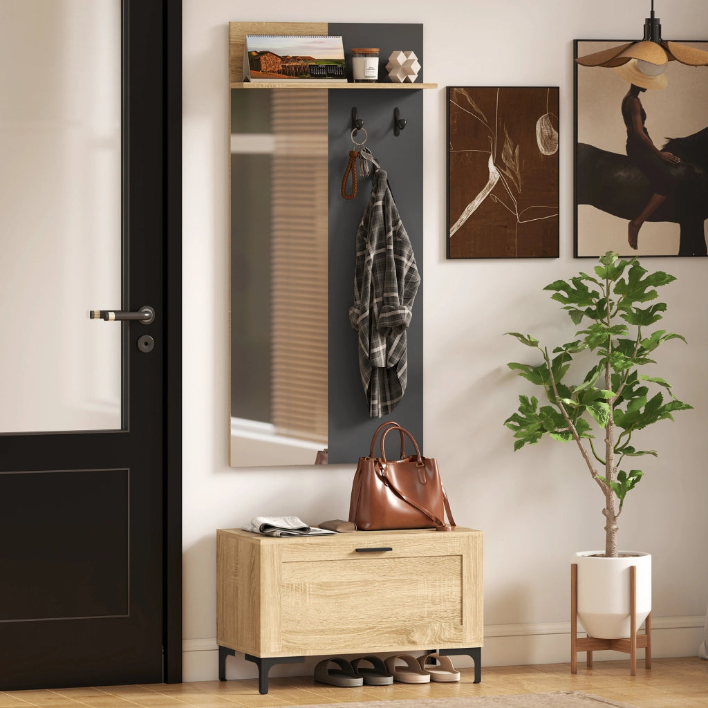 Set ingresso con scarpiera, specchio e ganci ¨C zephmum ¨C legno naturale e grigio