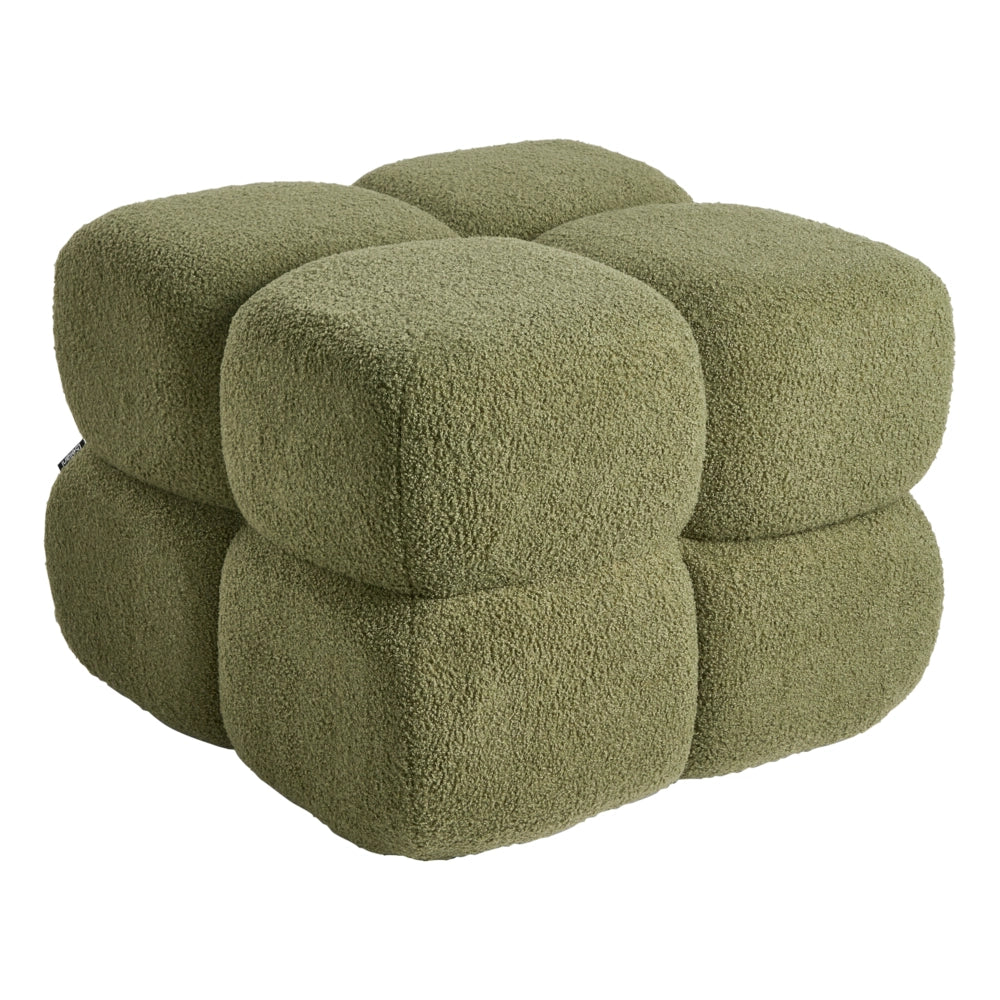 Pouf quadrato in bouclé verde elemento d'arredo moderno per salotto o camera da letto