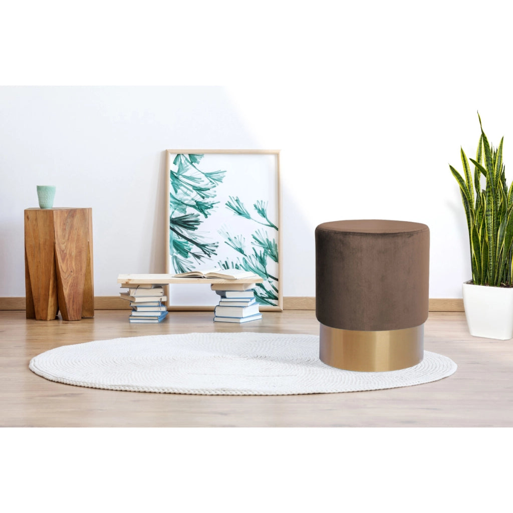 Pouf contenitore Nano in velluto marrone con base dorata