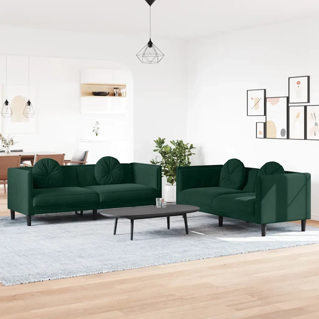 Set di Divani 2 pz con Cuscini Verde Scuro in Velluto 3209259