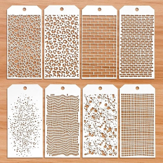 Stencili a mano 8 pezzi - Leopard Brick Dot stencili a strati per stampe riciclabili - stencili mixed media per texture di arte stampe per dipingere su legno carta da arredamento