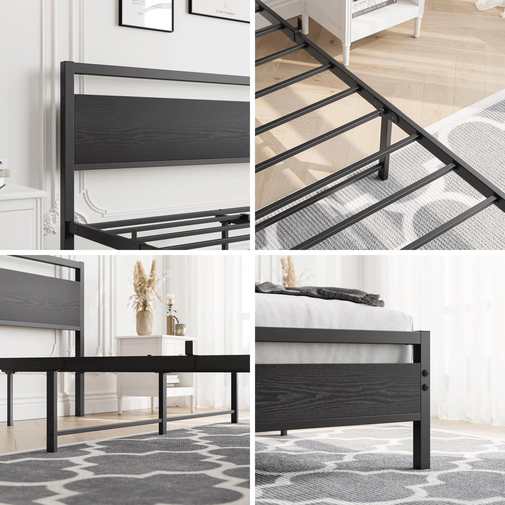LETTO 120x200 cm in Metallo e MDF Nero con rete a doghe