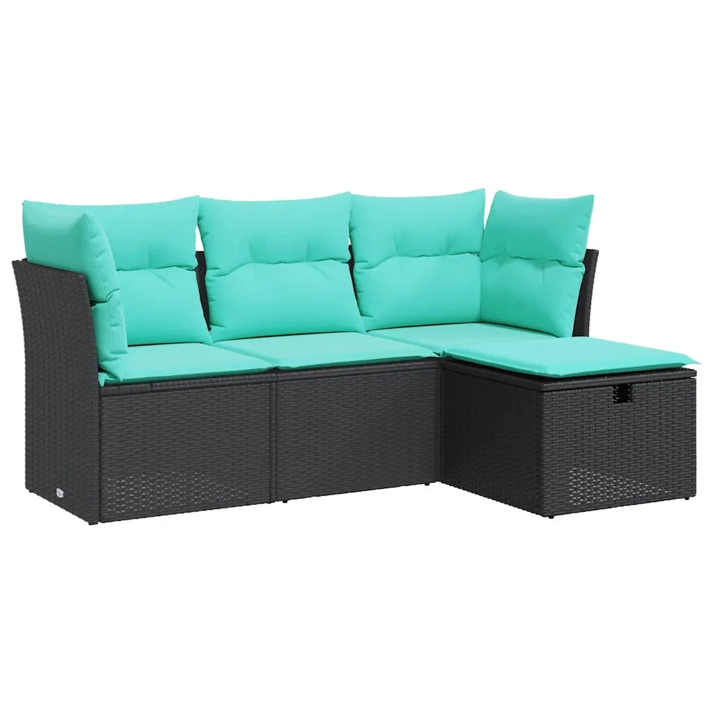 Set Divani da Giardino 4 pz con Cuscini Nero in Polyrattan