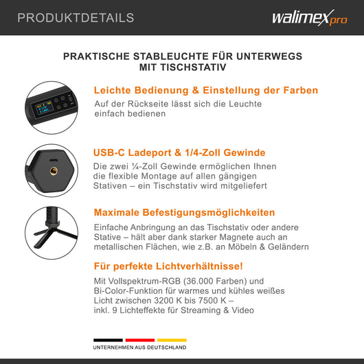 Tubo luminoso Small M10 RGB per illuminazione fotografica, Luce studio per foto video bicolore, con 9 effetti