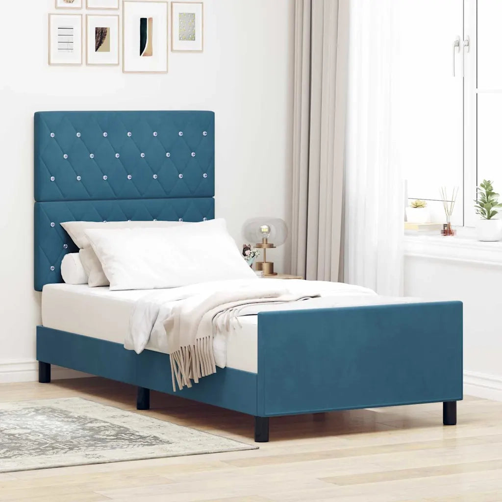Letto a molle con testiera-Rete con Testiera Blu Scuro 100 x 200 cm Velluto