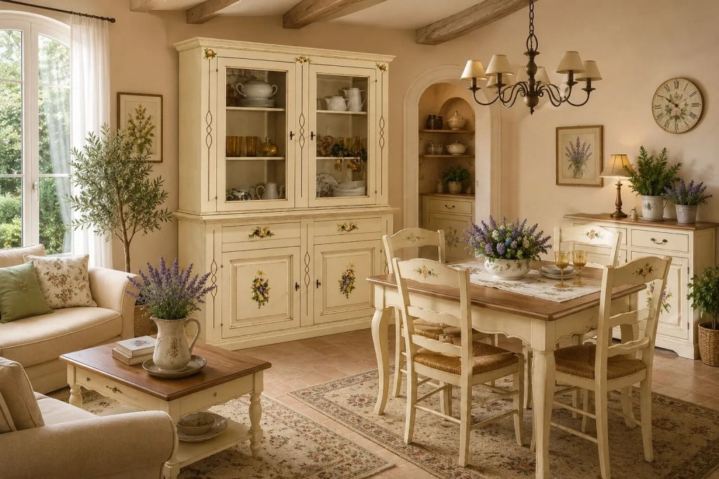 Cristalliera shabby avorio pennellato decori 168x48x222 - Mobili 2G