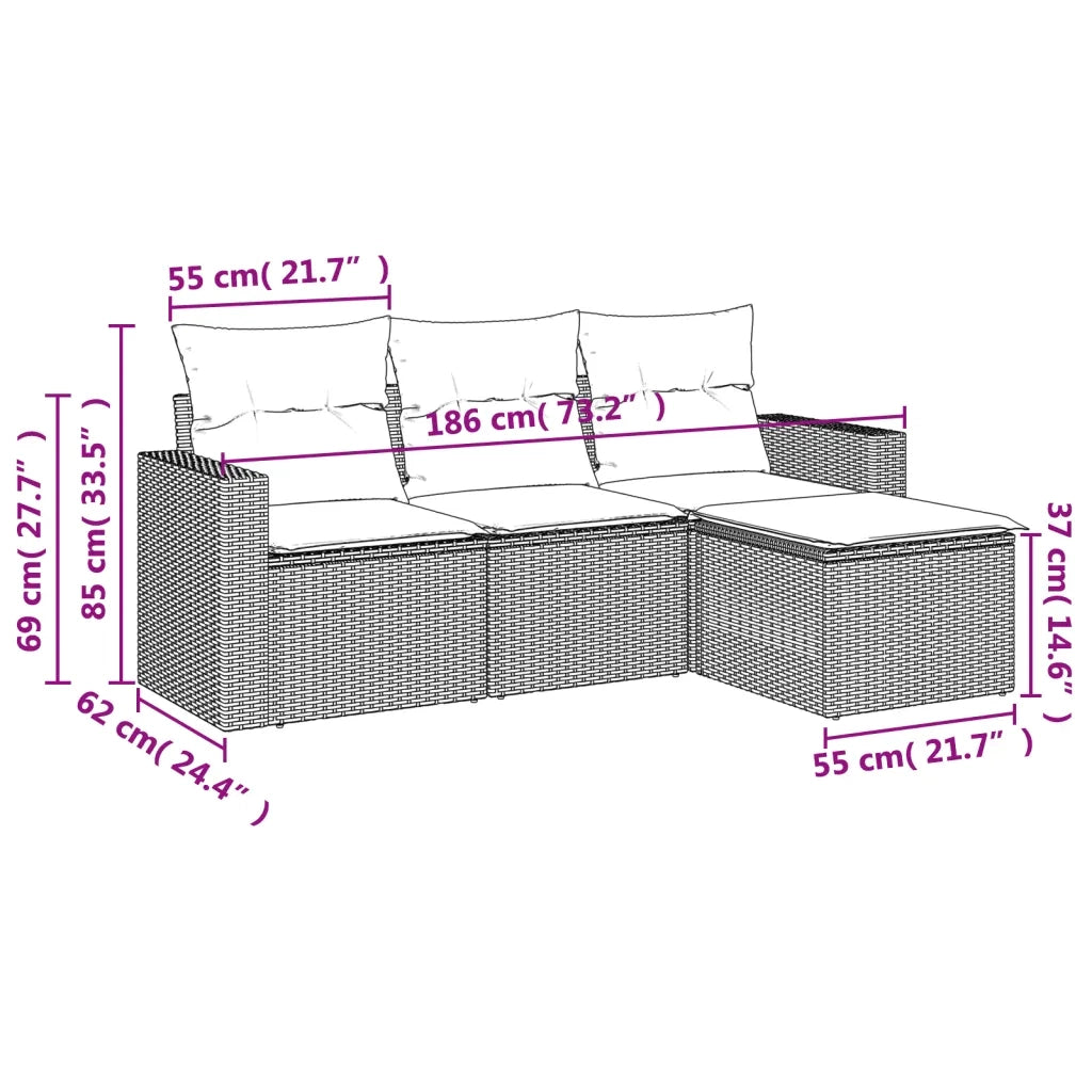 Salotto da Giardino-Set Divani da Giardino 4 pz con Cuscini in Polyrattan Grigio 842301