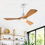 Ventilatore da soffitto con luce a 3 pale in legno e telecomando bianco e naturale per interni ed esterni coperti
